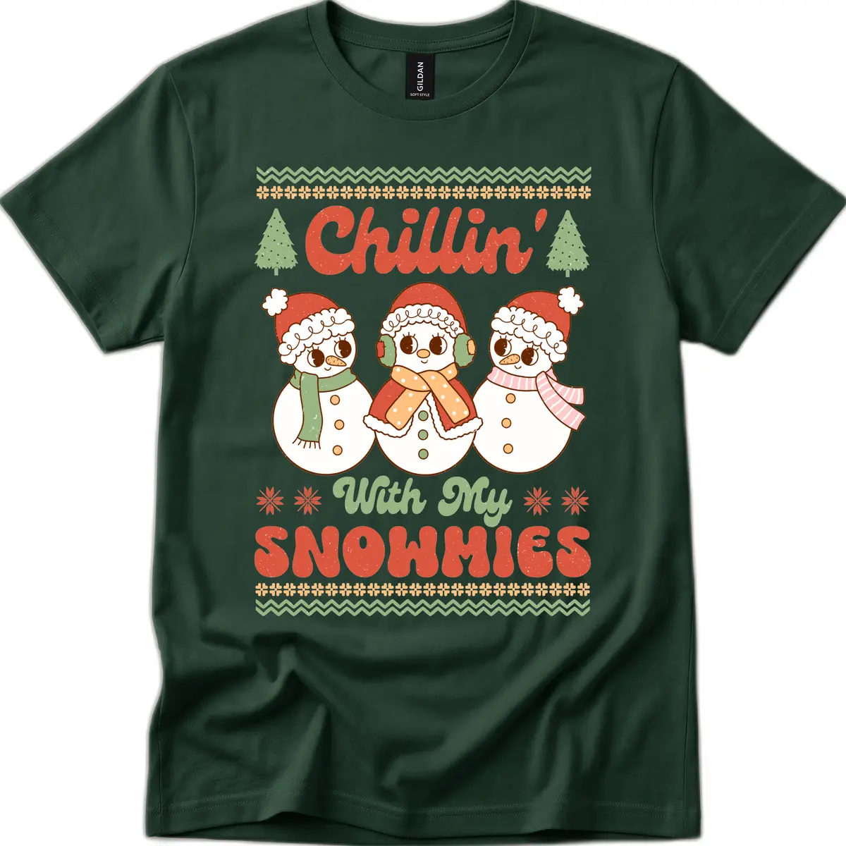 Chillin' With My Snowmies T-Shirt in Forest Green