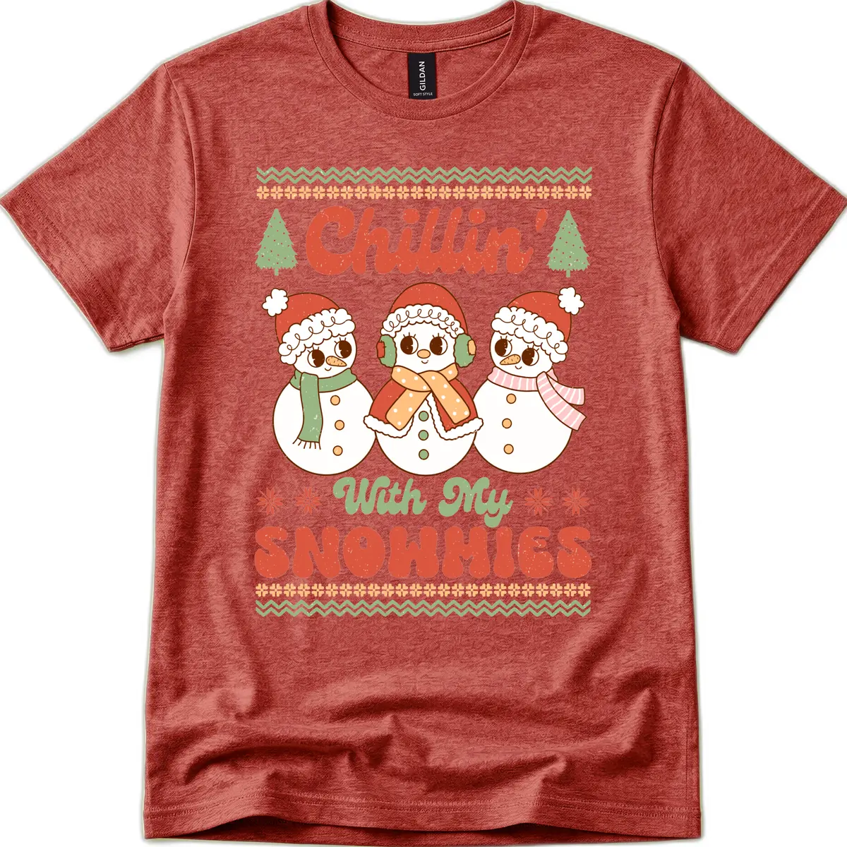 Chillin' With My Snowmies T-Shirt in Heather Cardinal