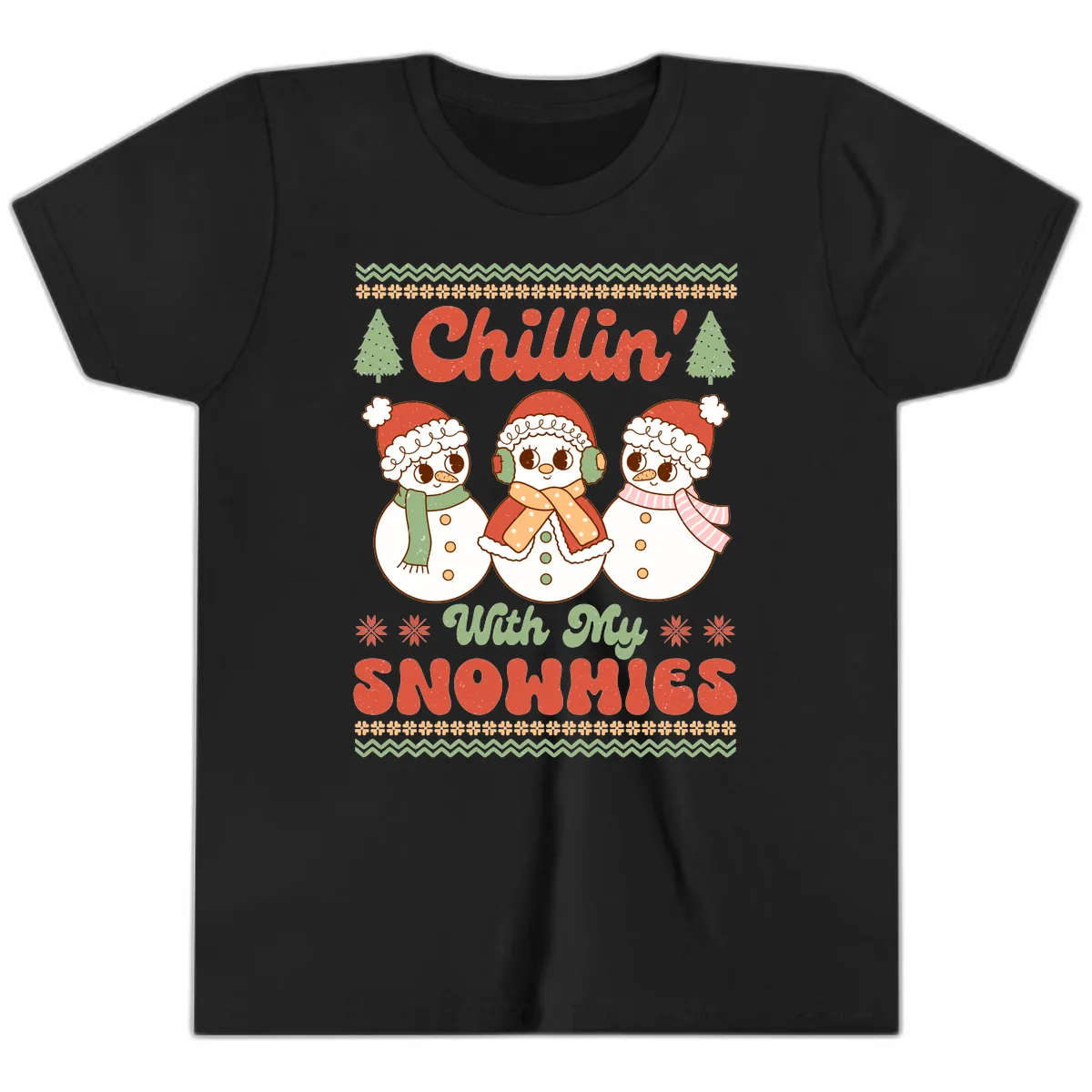 Chillin' With My Snowmies Youth T-Shirt in Black