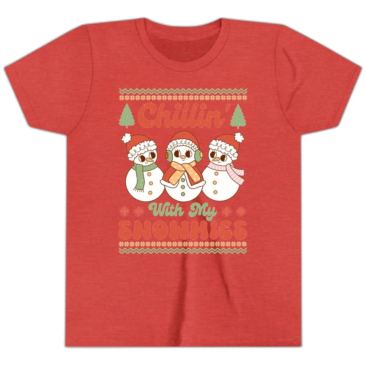 Chillin' With My Snowmies Youth T-Shirt in Heather Red