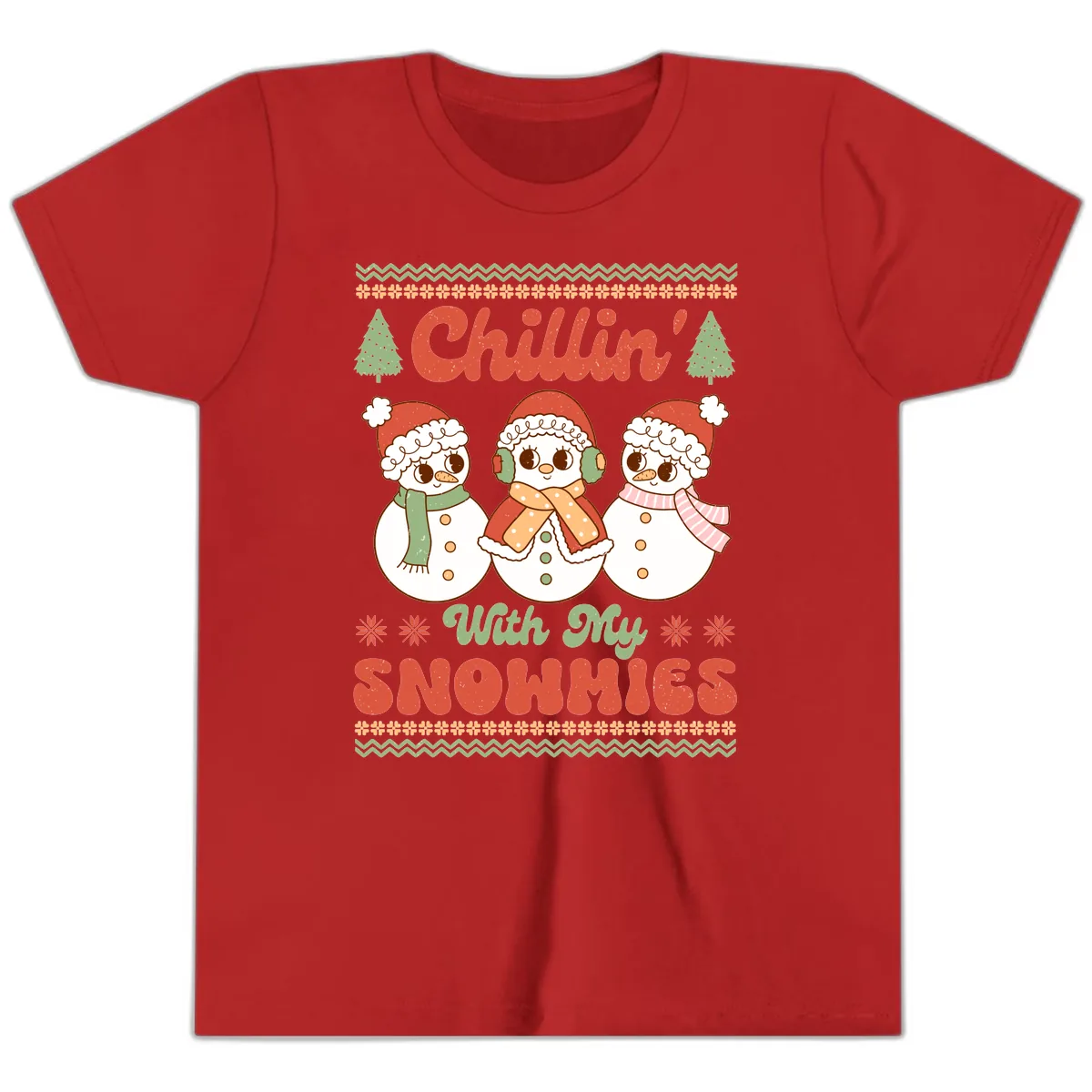 Chillin' With My Snowmies Youth T-Shirt in Red