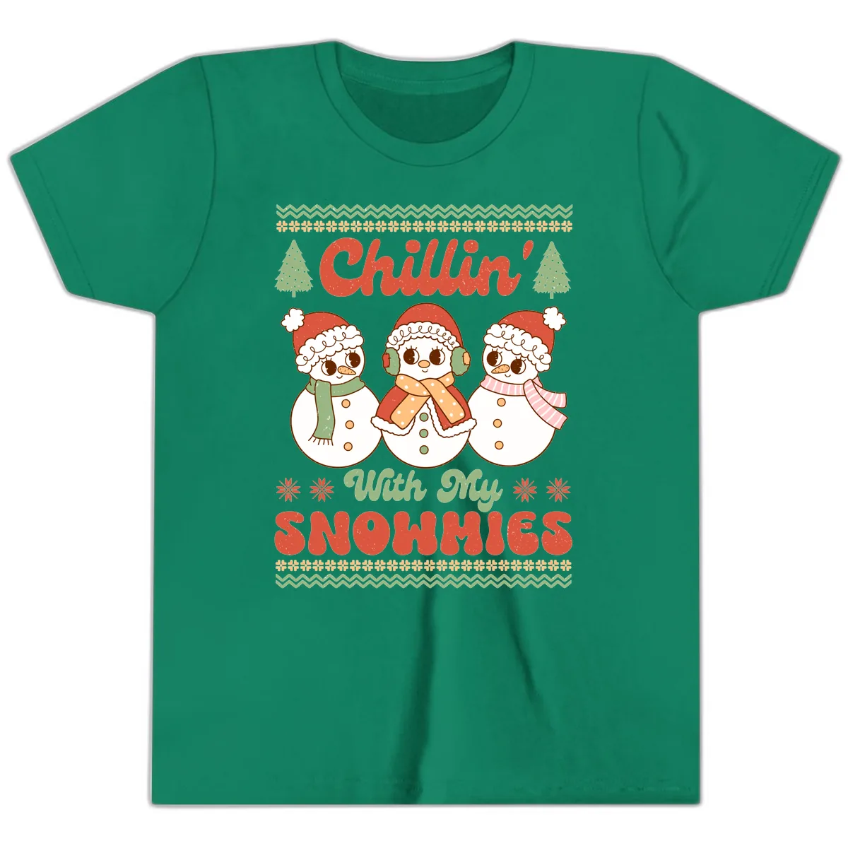 Chillin' With My Snowmies Youth T-Shirt in Kelly