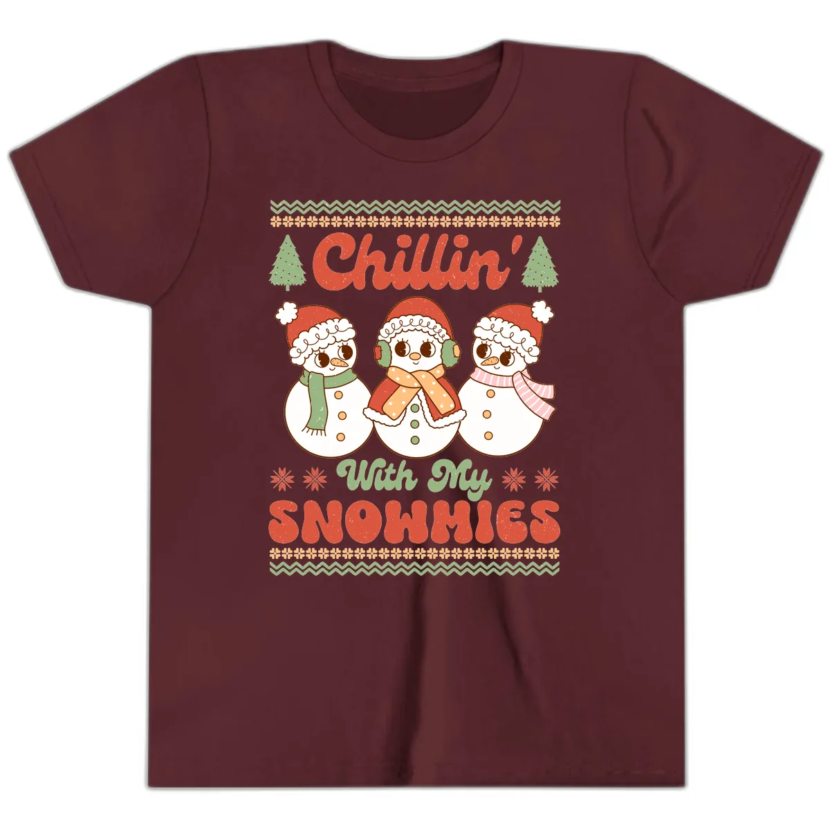 Chillin' With My Snowmies Youth T-Shirt in Maroon