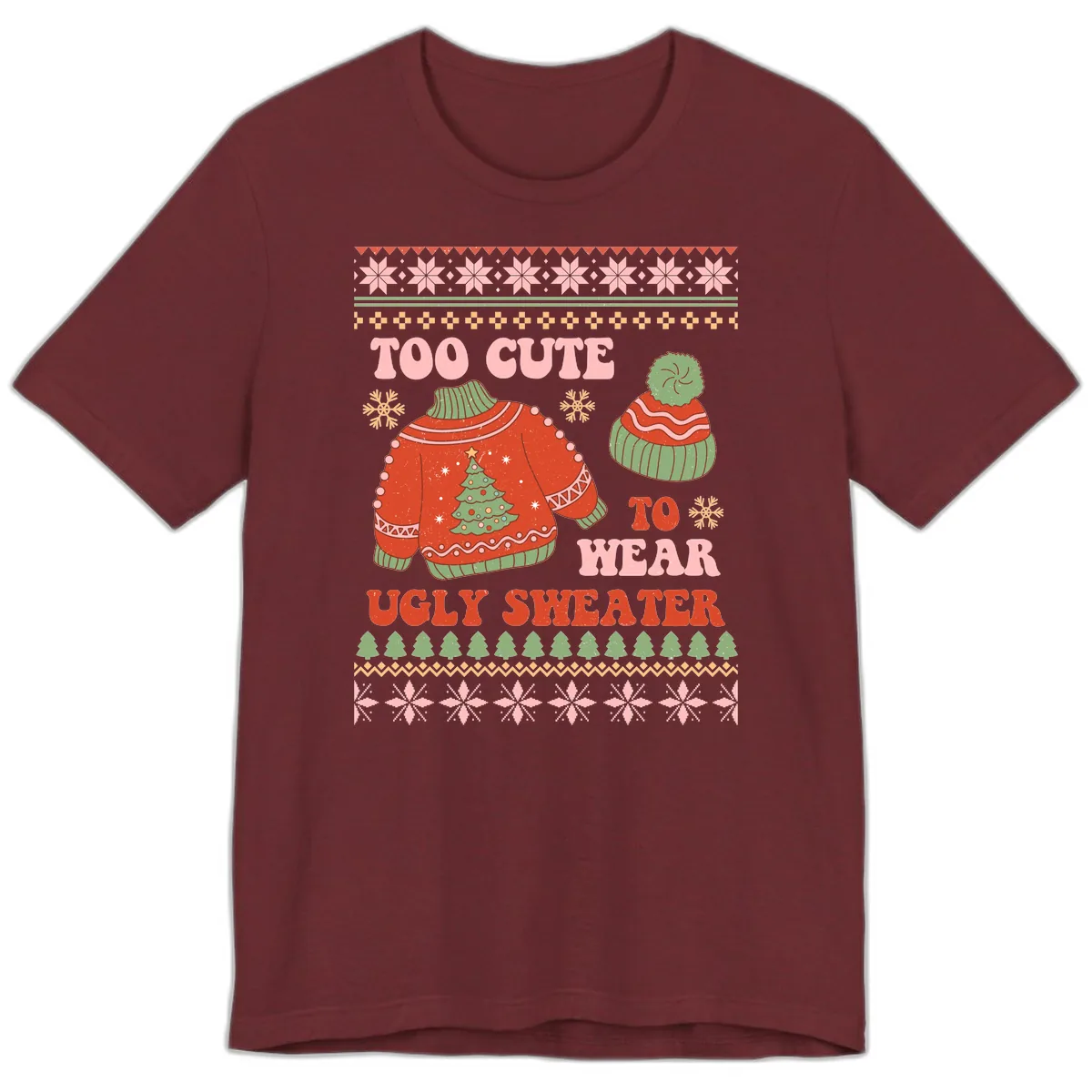 Too Cute To Wear Ugly Sweater Premium T-Shirt in Heather Cardinal
