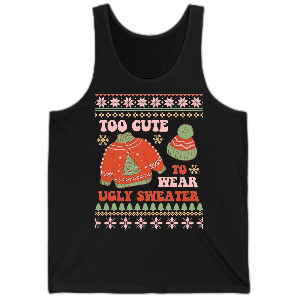 Too Cute To Wear Ugly Sweater Tank in Black