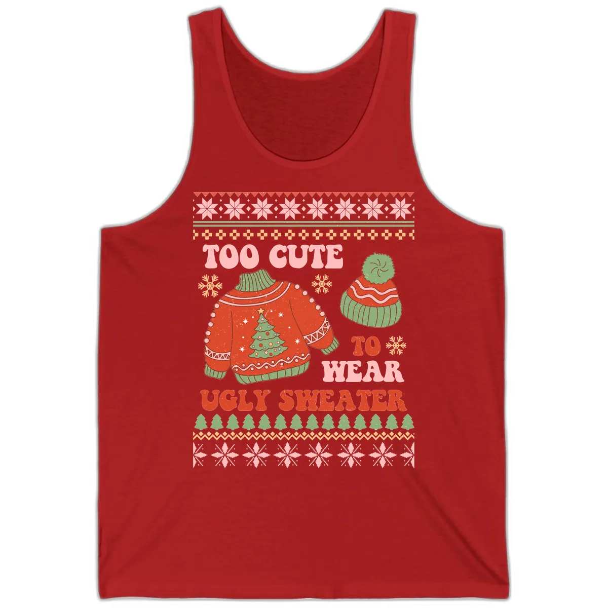 Too Cute To Wear Ugly Sweater Tank in Red