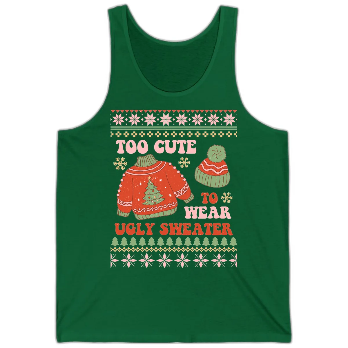 Too Cute To Wear Ugly Sweater Tank in Kelly