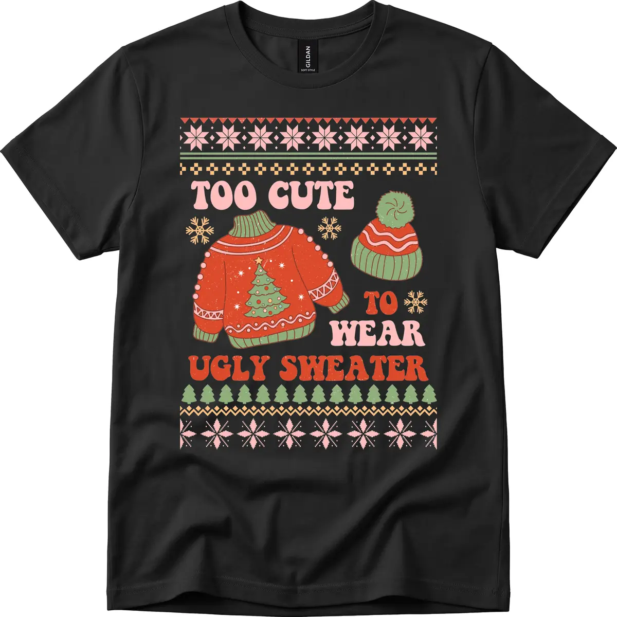 Too Cute To Wear Ugly Sweater T-Shirt in Black