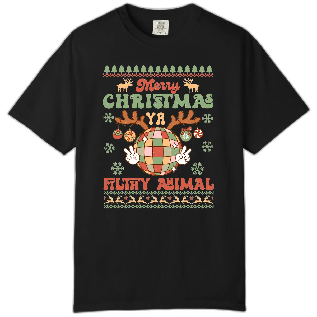 Merry Christmas Ya Filthy Animal Disco Ball Comfort Color in Black