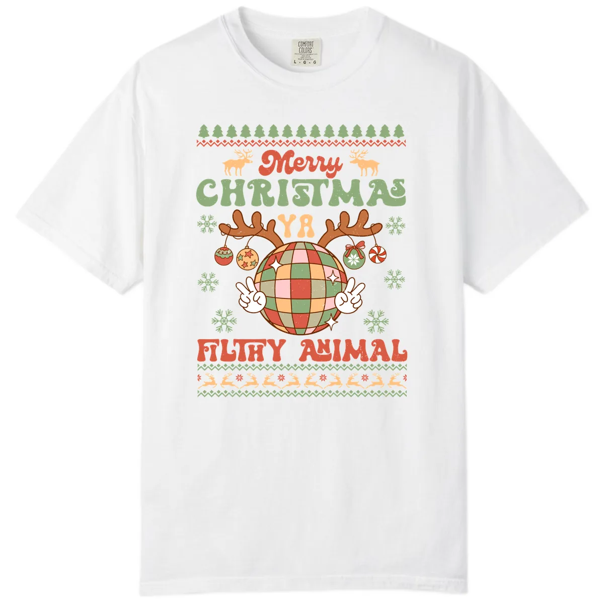 Merry Christmas Ya Filthy Animal Disco Ball Comfort Color in White