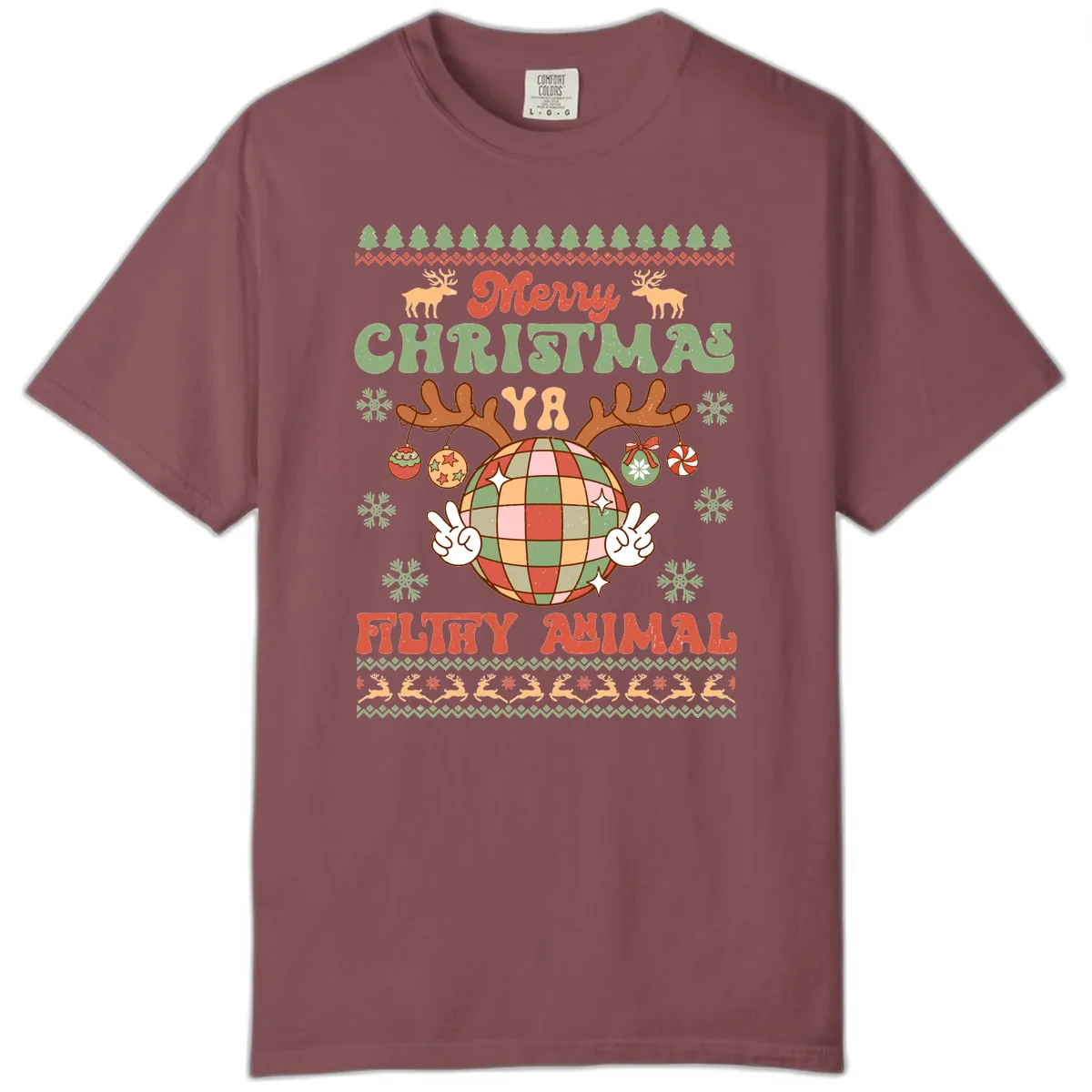 Merry Christmas Ya Filthy Animal Disco Ball Comfort Color in Brick