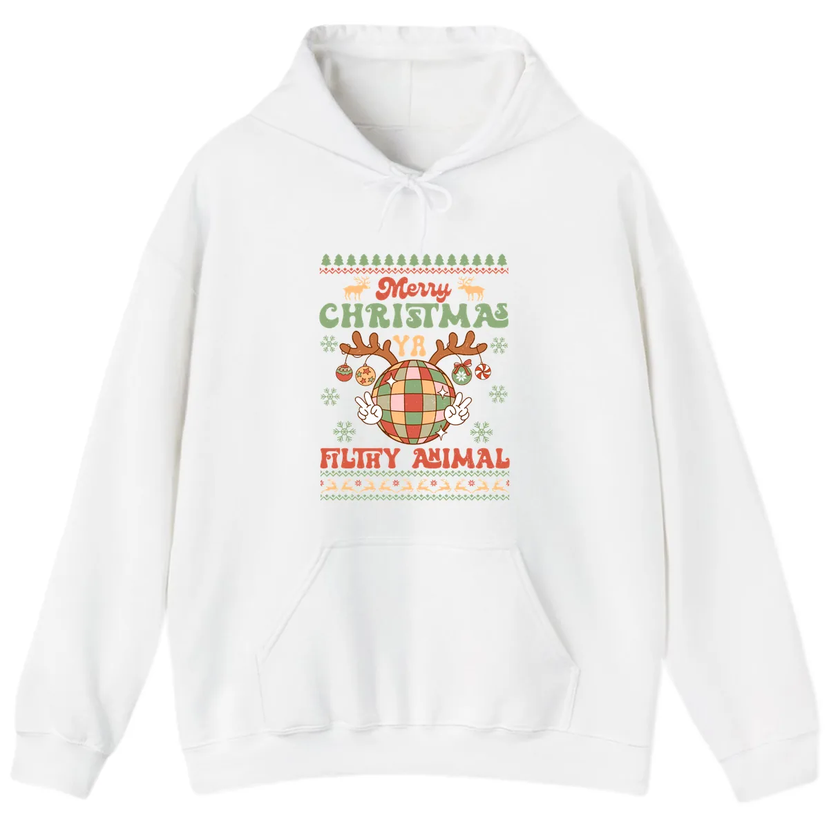 Merry Christmas Ya Filthy Animal Disco Ball Hoodie in White
