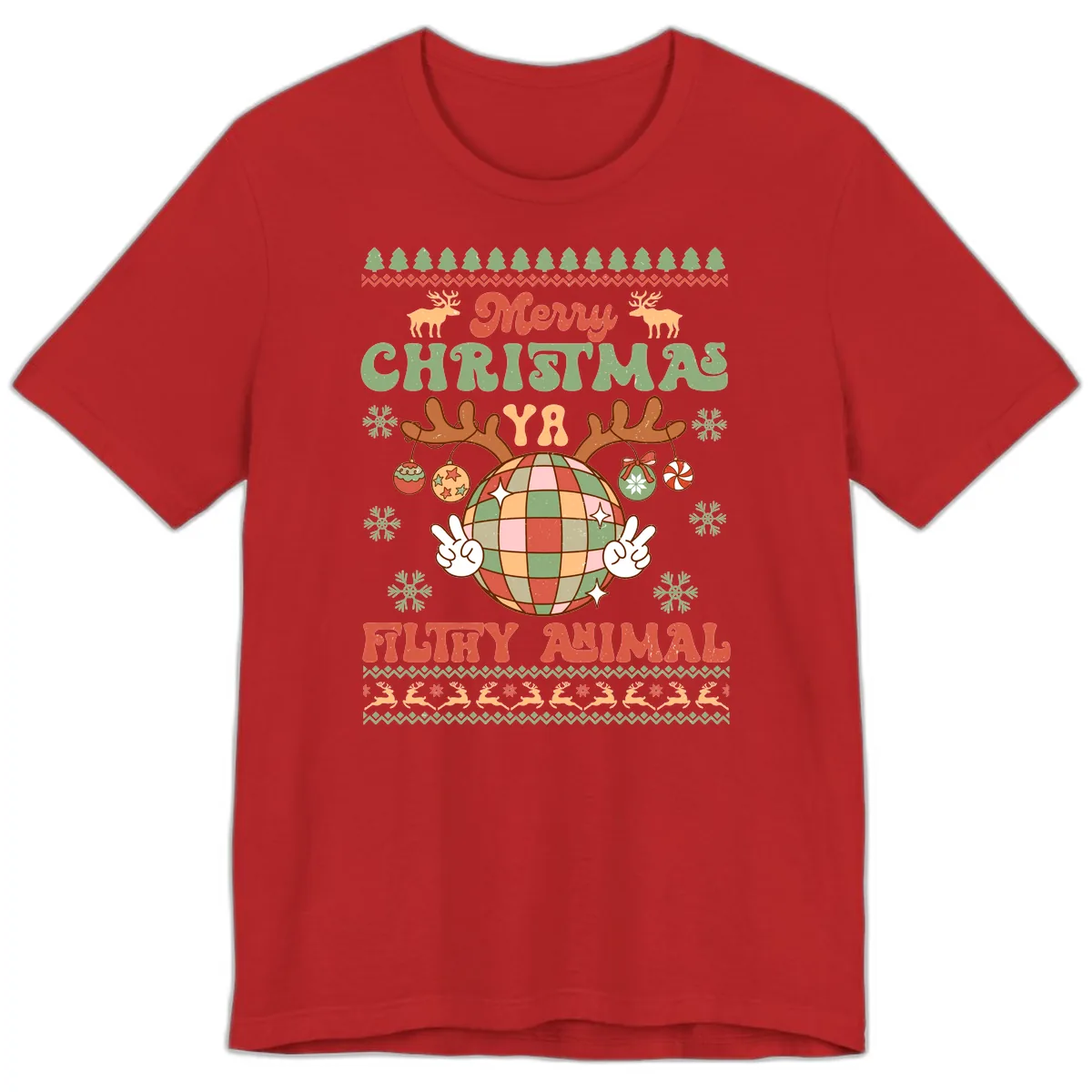 Merry Christmas Ya Filthy Animal Disco Ball Premium T-Shirt in Red