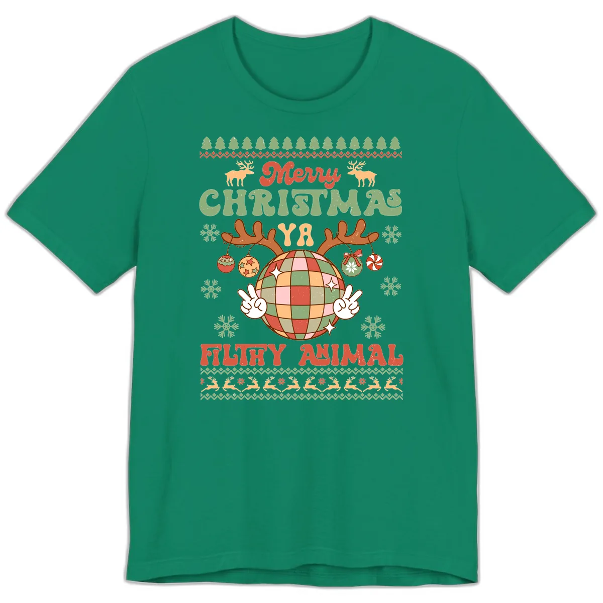 Merry Christmas Ya Filthy Animal Disco Ball Premium T-Shirt in Kelly