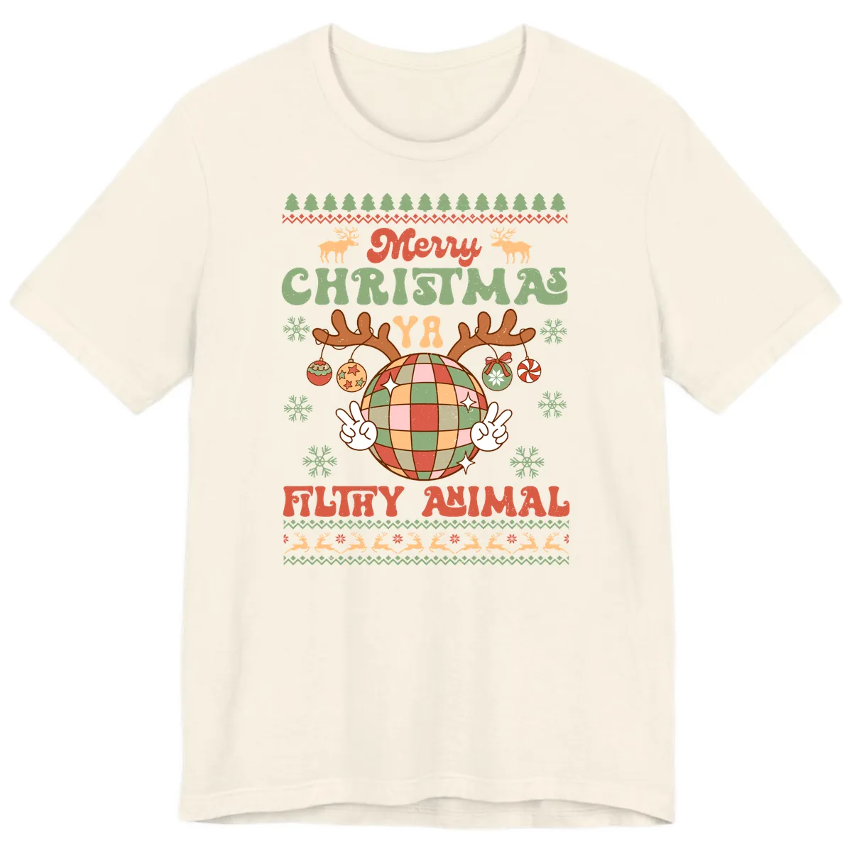 Merry Christmas Ya Filthy Animal Disco Ball Premium T-Shirt in Natural