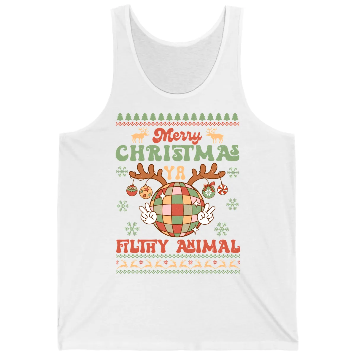 Merry Christmas Ya Filthy Animal Disco Ball Tank in White