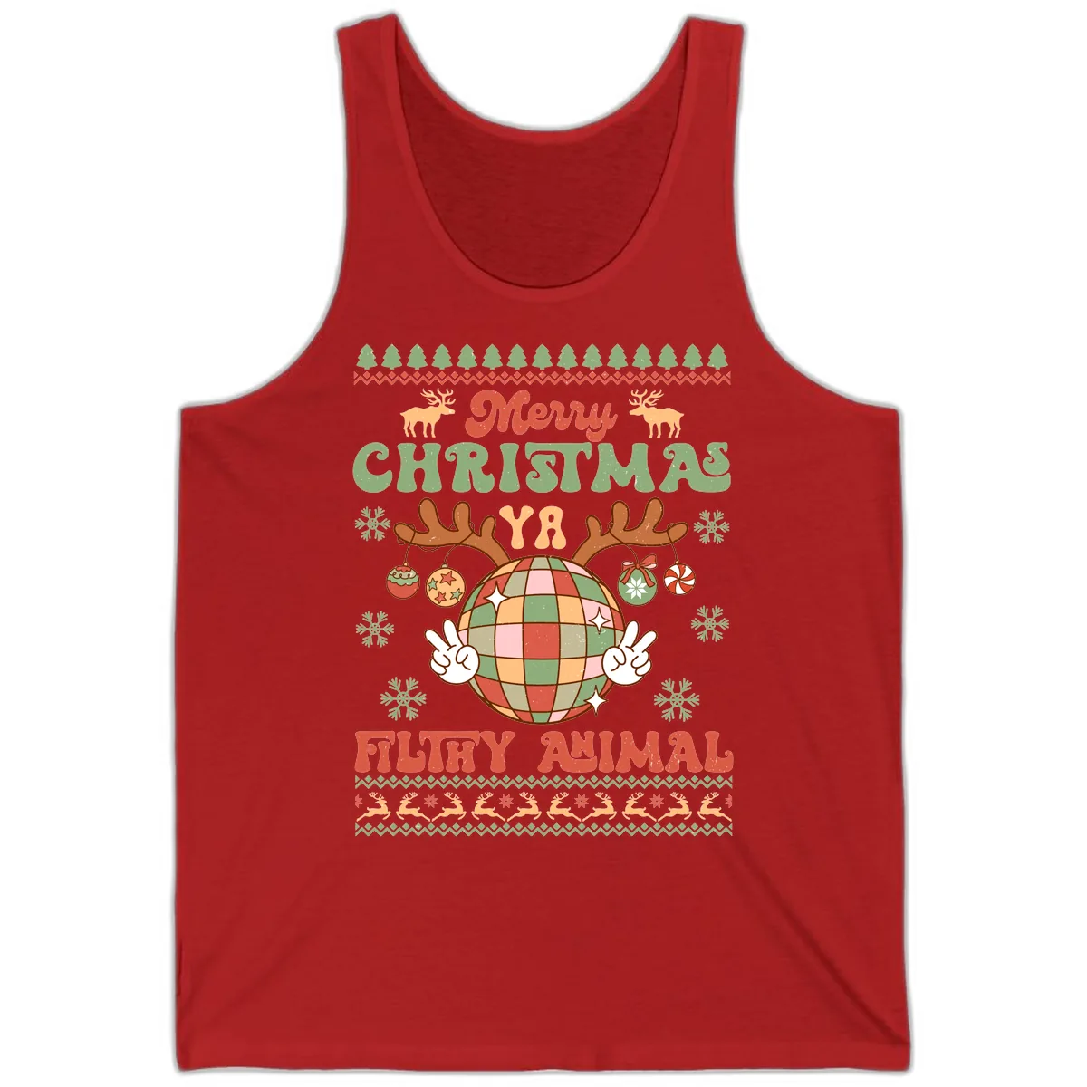 Merry Christmas Ya Filthy Animal Disco Ball Tank in Red