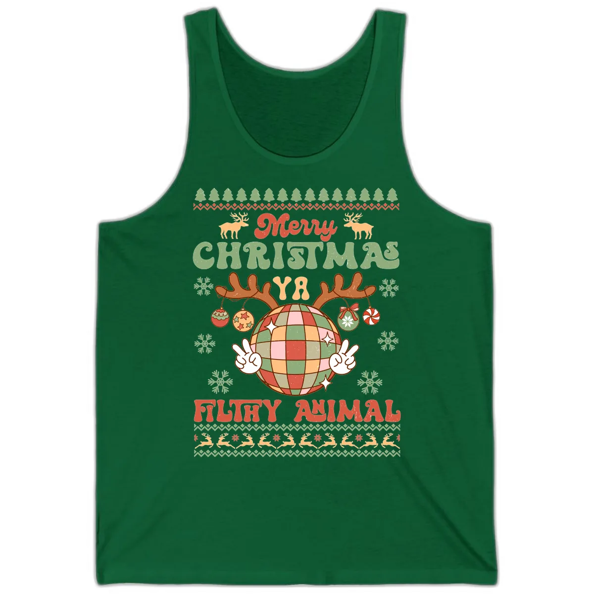 Merry Christmas Ya Filthy Animal Disco Ball Tank in Kelly