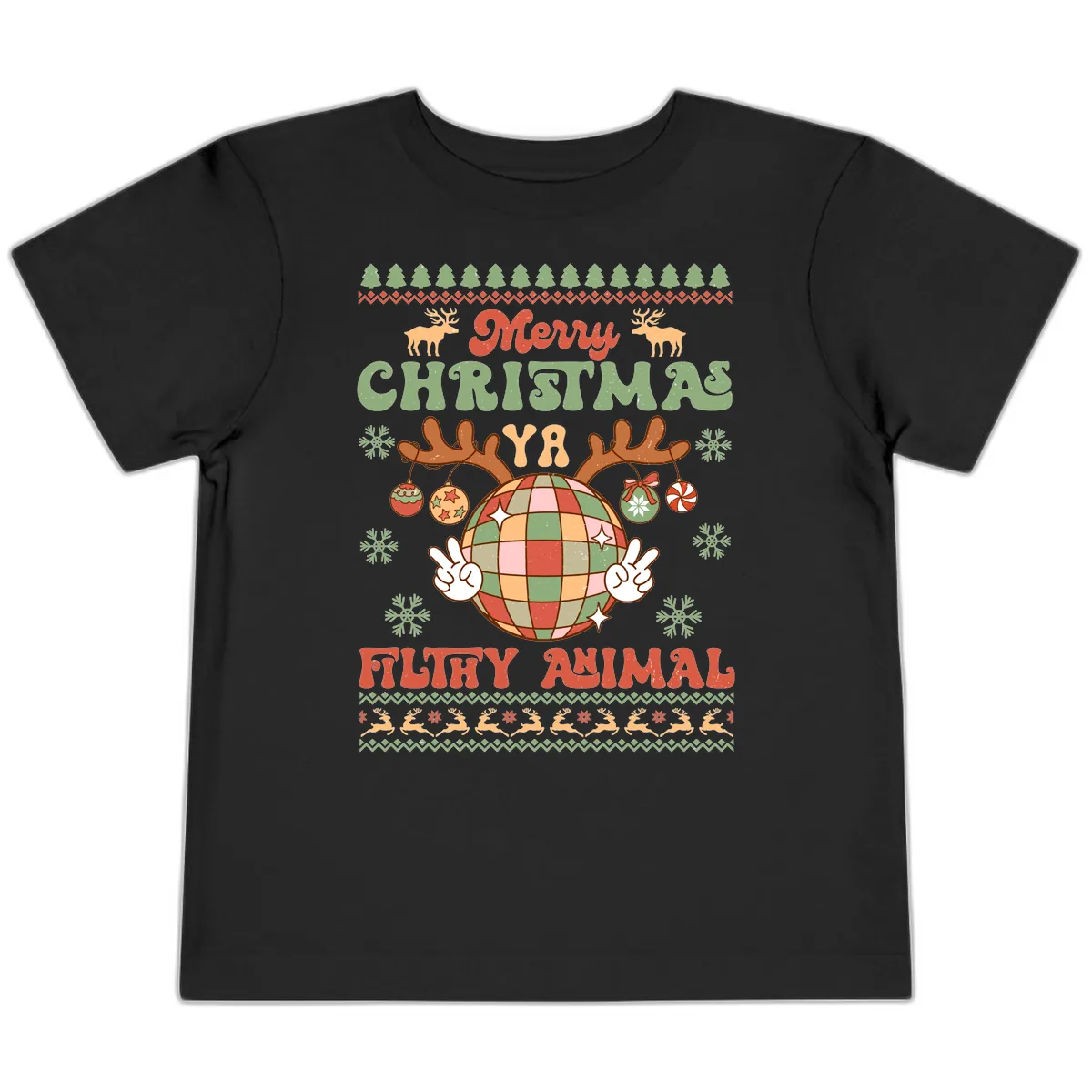 Merry Christmas Ya Filthy Animal Disco Ball Toddler T-Shirt in Black