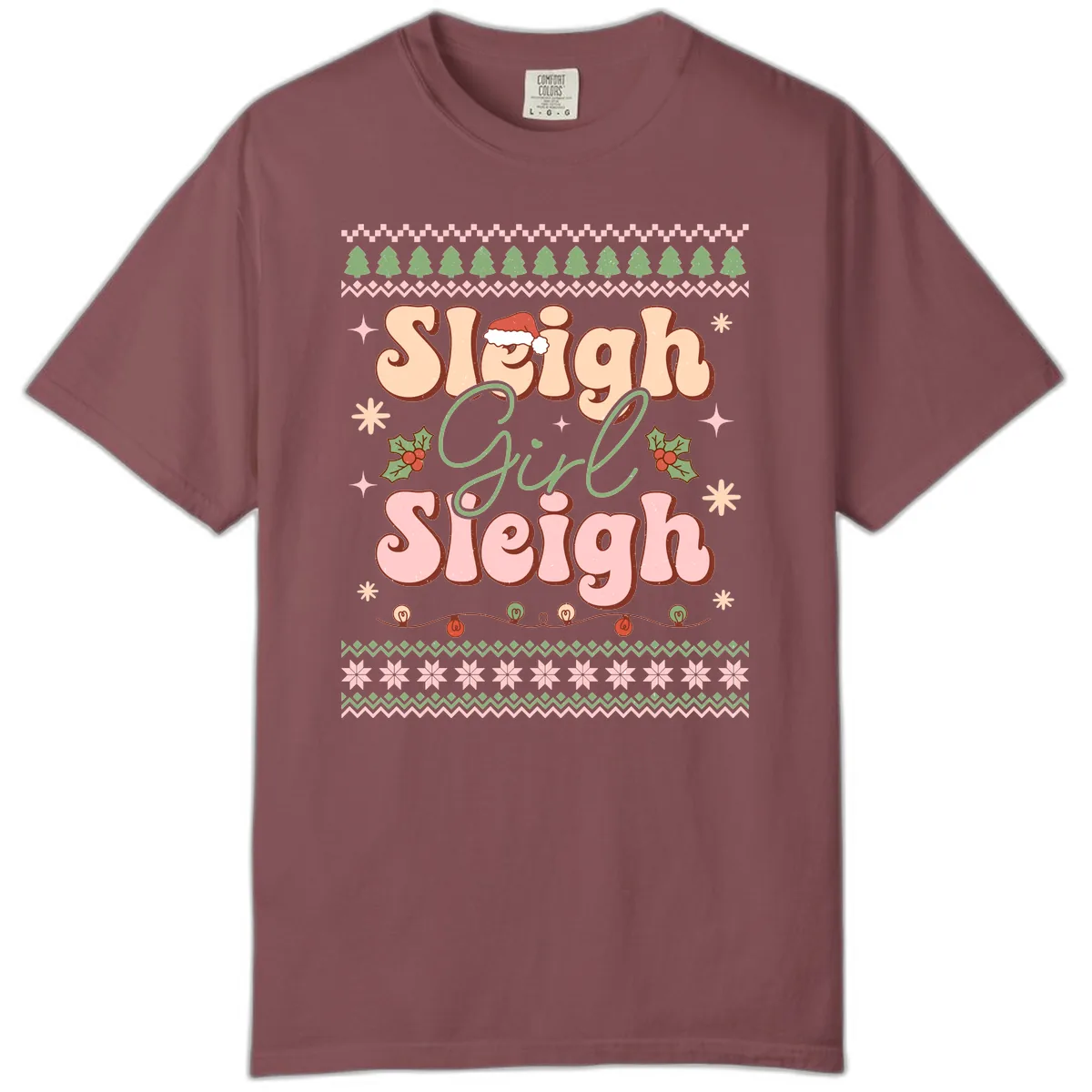 Sleigh Girl Sleigh Christmas Apparel Comfort Color in Brick