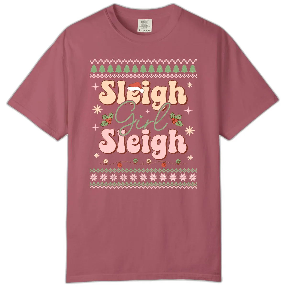Sleigh Girl Sleigh Christmas Apparel Comfort Color in Crimson