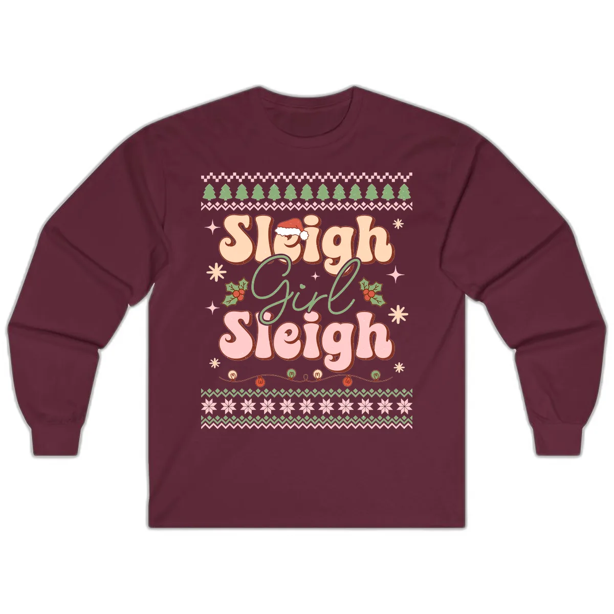Sleigh Girl Sleigh Christmas Apparel Long Sleeve in Maroon