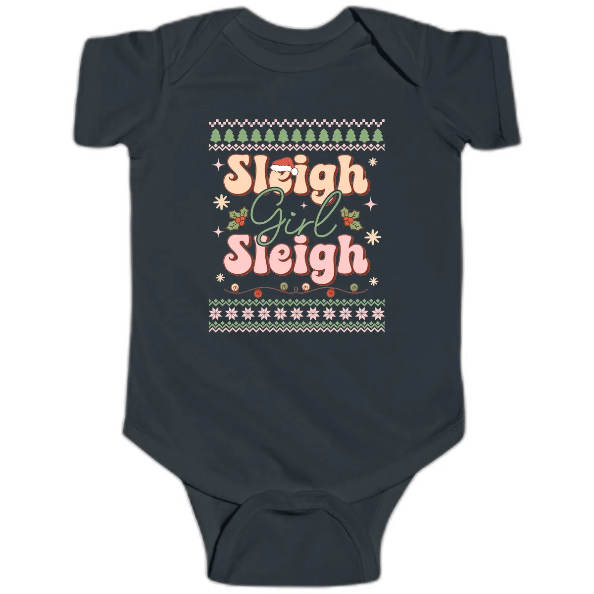 Sleigh Girl Sleigh Christmas Apparel Baby Onesie in Black