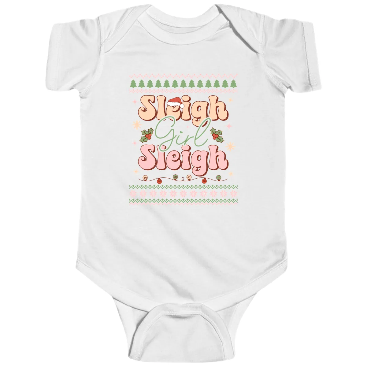 Sleigh Girl Sleigh Christmas Apparel Baby Onesie in White