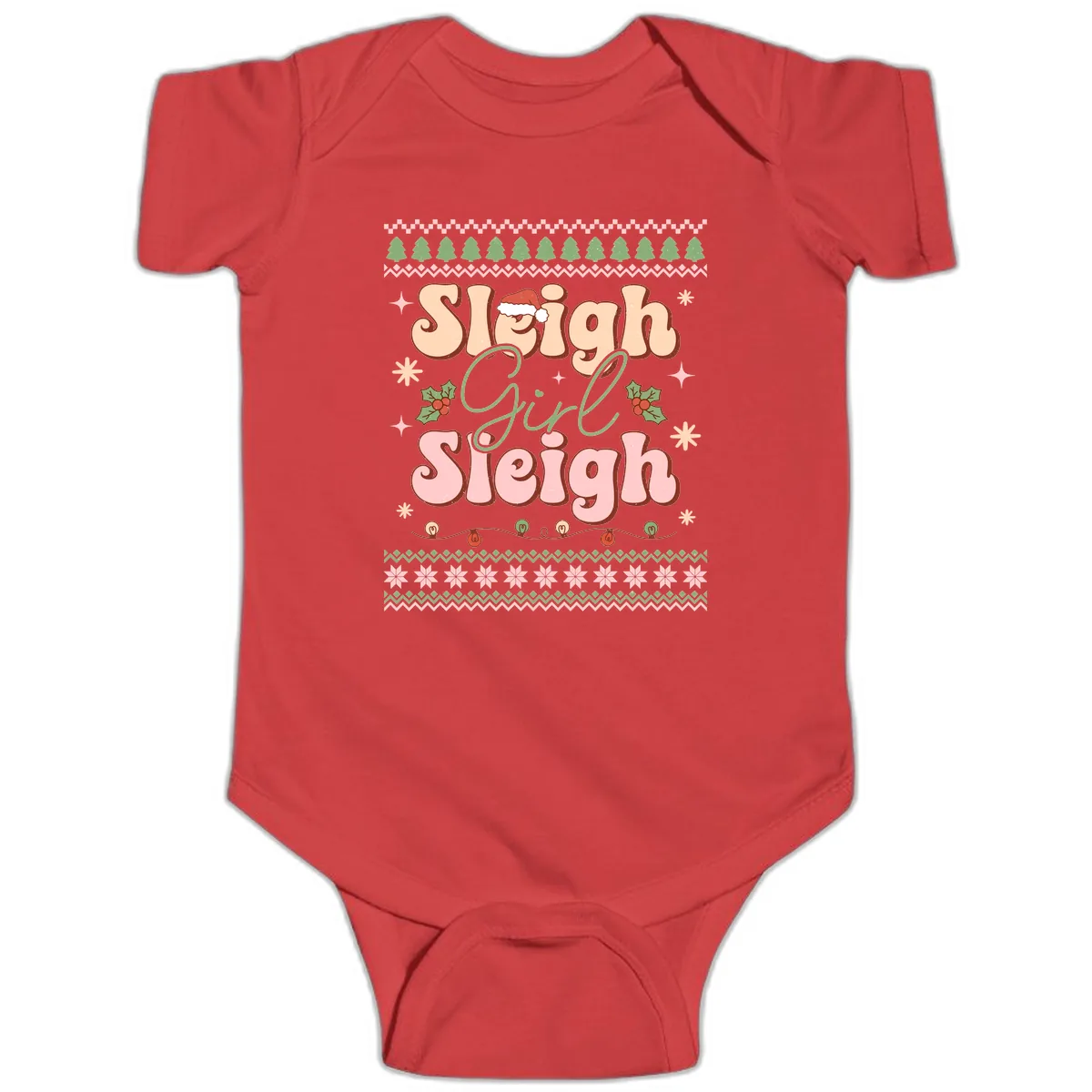 Sleigh Girl Sleigh Christmas Apparel Baby Onesie in Red