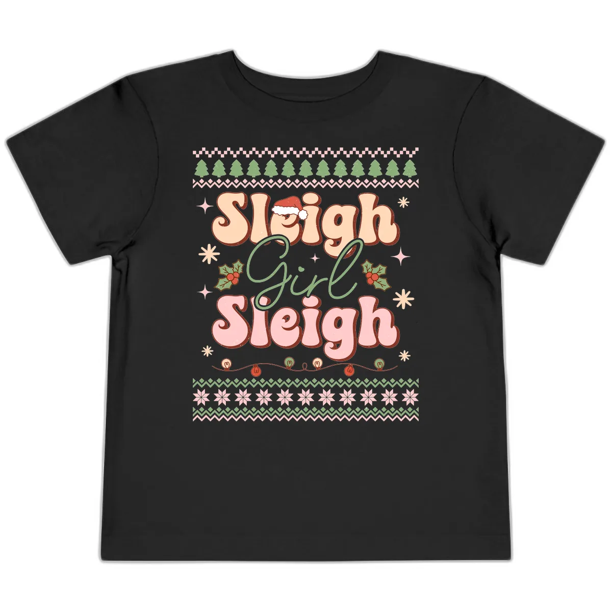 Sleigh Girl Sleigh Christmas Apparel Toddler T-Shirt in Black