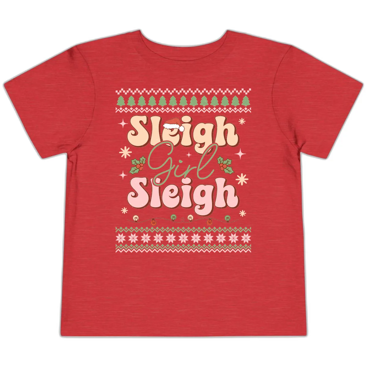 Sleigh Girl Sleigh Christmas Apparel Toddler T-Shirt in Heather Red
