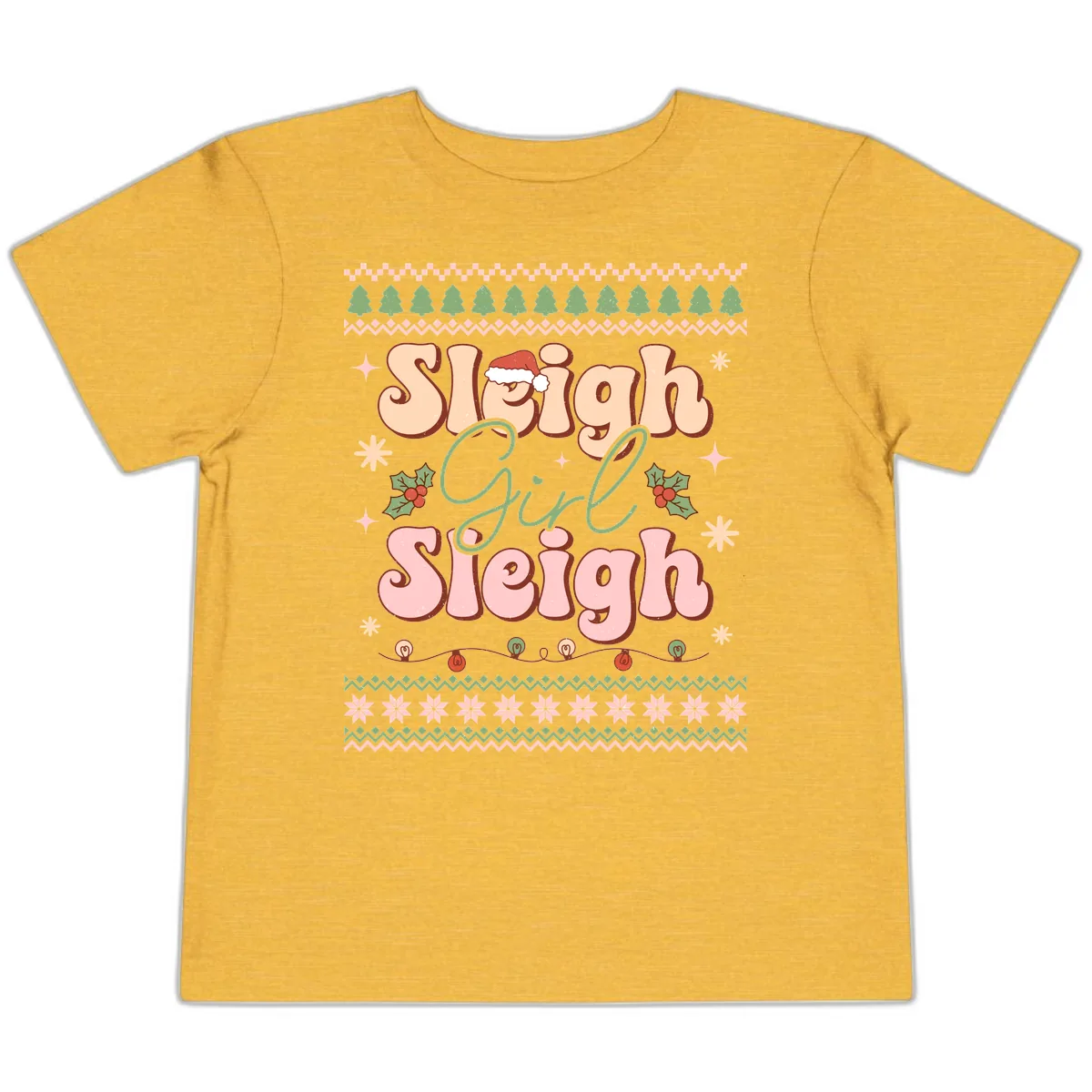 Sleigh Girl Sleigh Christmas Apparel Toddler T-Shirt in Heather Yellow Gold