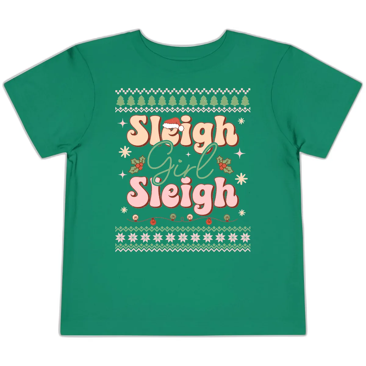 Sleigh Girl Sleigh Christmas Apparel Toddler T-Shirt in Kelly