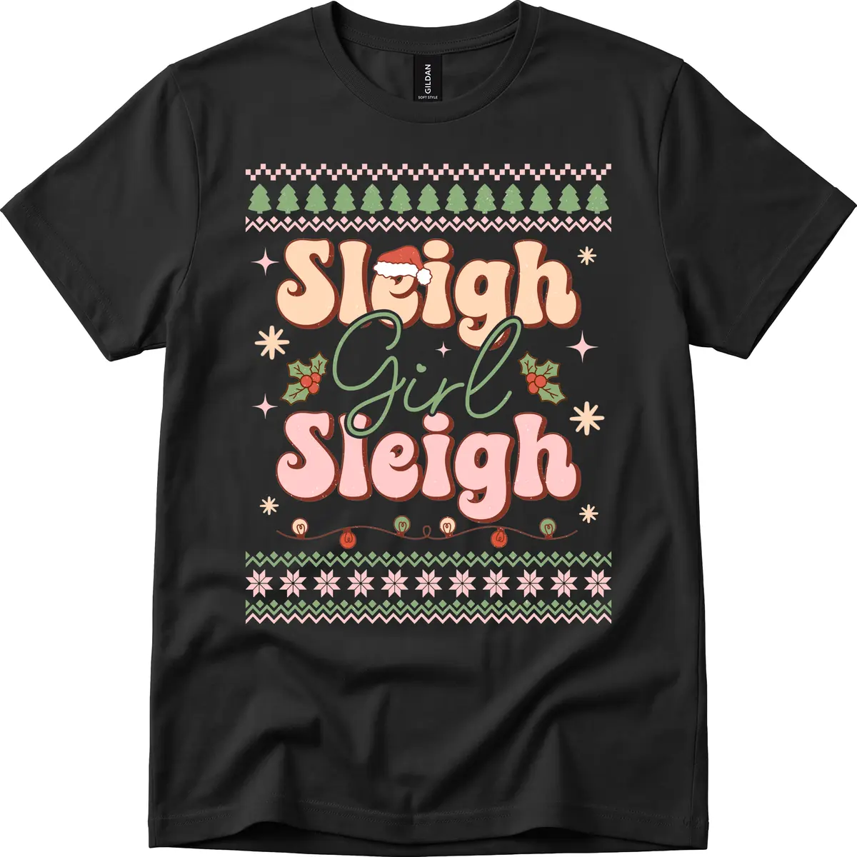Sleigh Girl Sleigh Christmas Apparel T-Shirt in Black