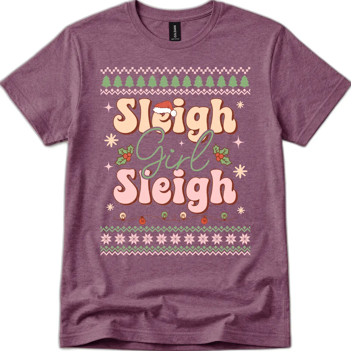Sleigh Girl Sleigh Christmas Apparel T-Shirt in Heather Maroon
