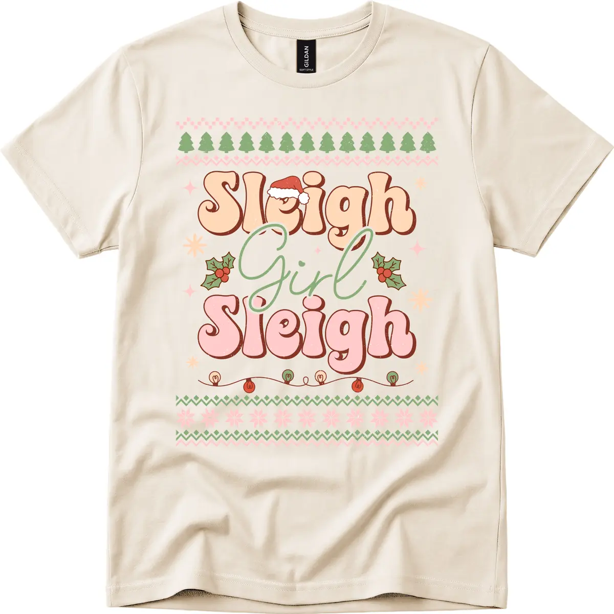 Sleigh Girl Sleigh Christmas Apparel T-Shirt in Natural