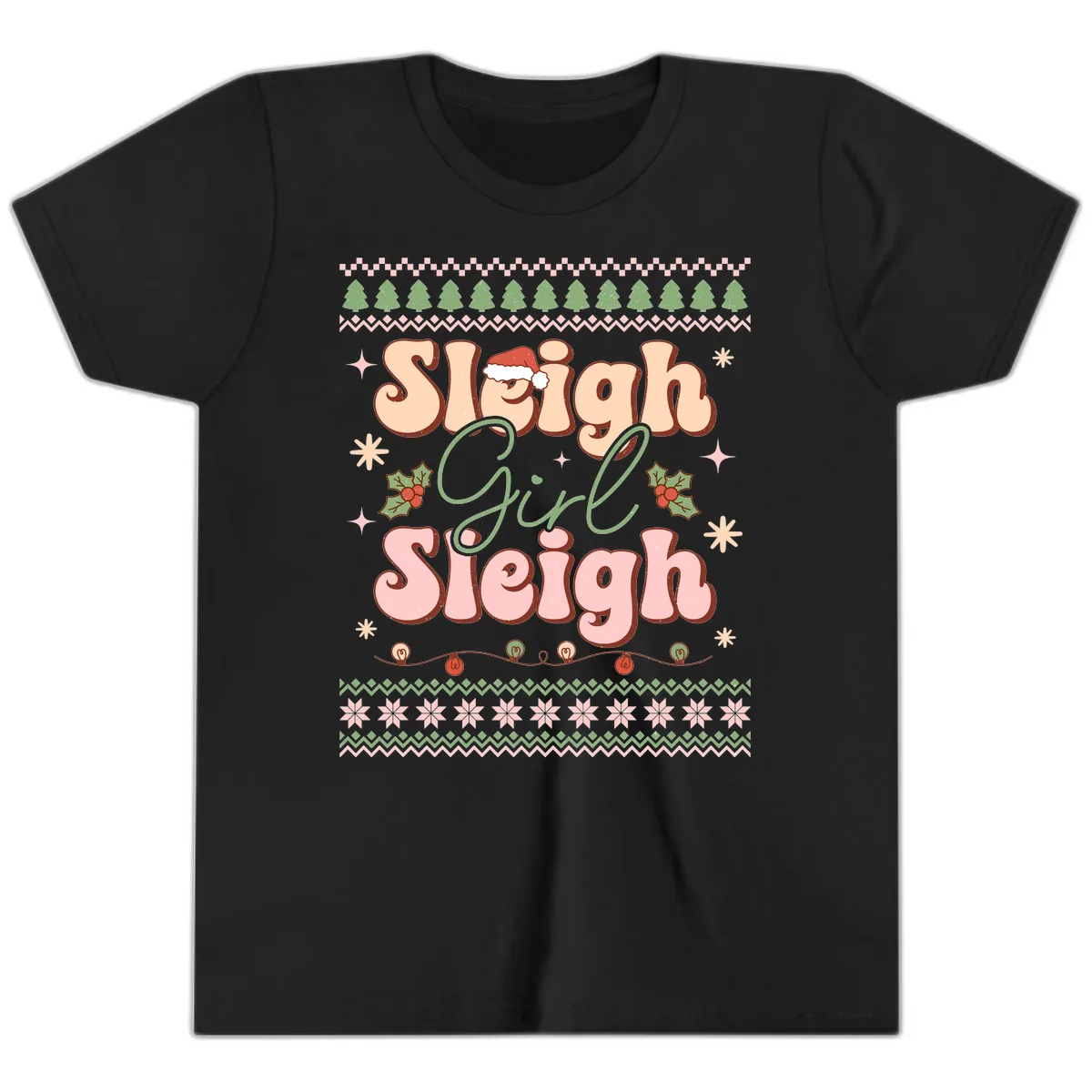 Sleigh Girl Sleigh Christmas Apparel Youth T-Shirt in Black