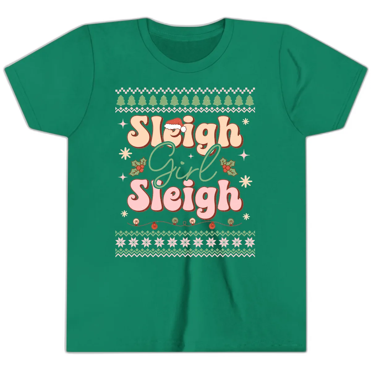 Sleigh Girl Sleigh Christmas Apparel Youth T-Shirt in Kelly