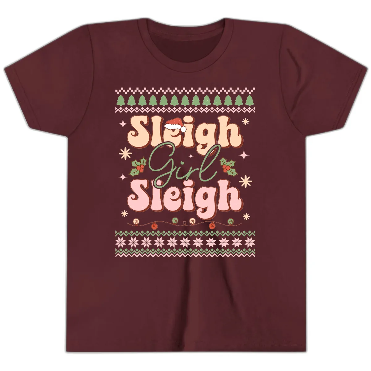 Sleigh Girl Sleigh Christmas Apparel Youth T-Shirt in Maroon