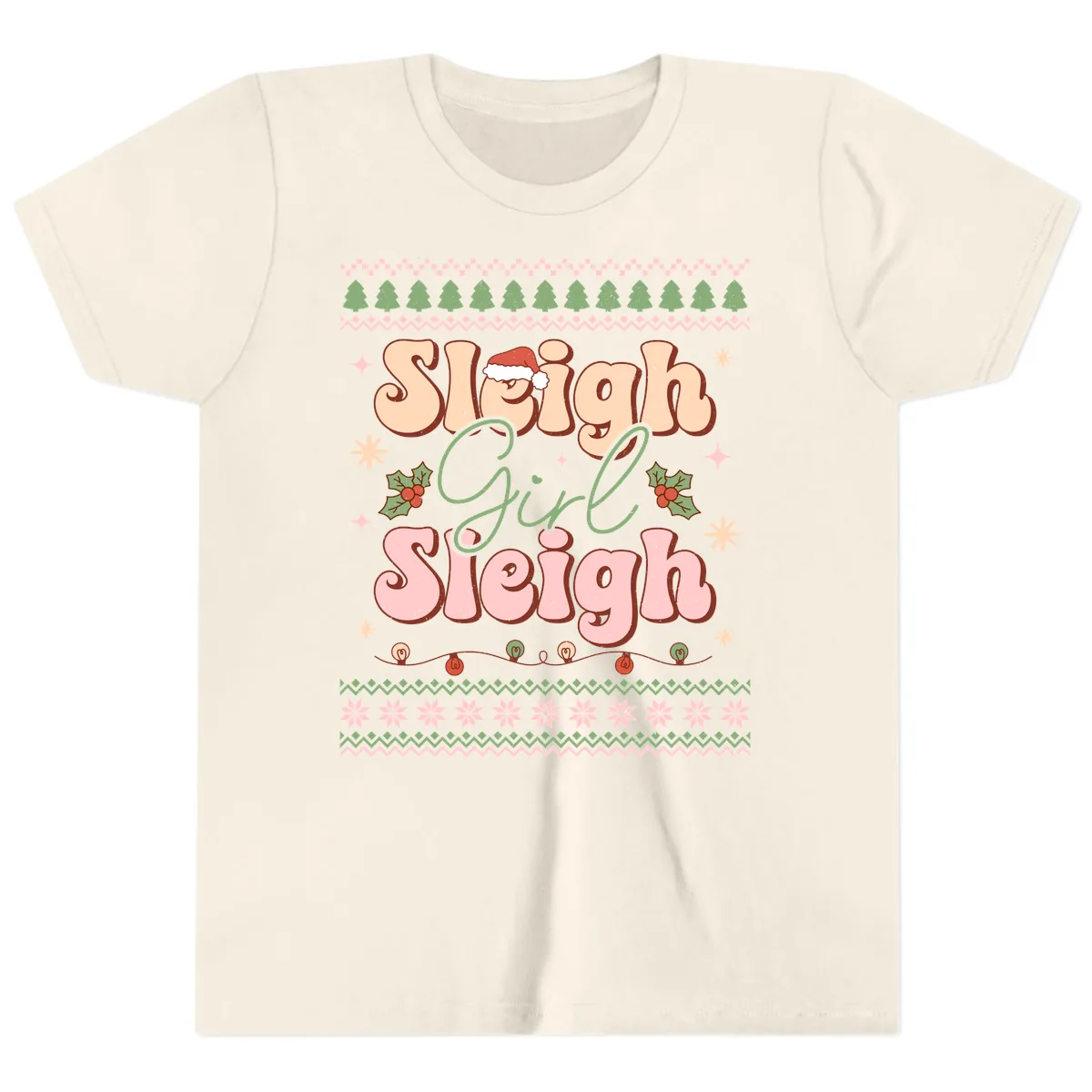 Sleigh Girl Sleigh Christmas Apparel Youth T-Shirt in Natural