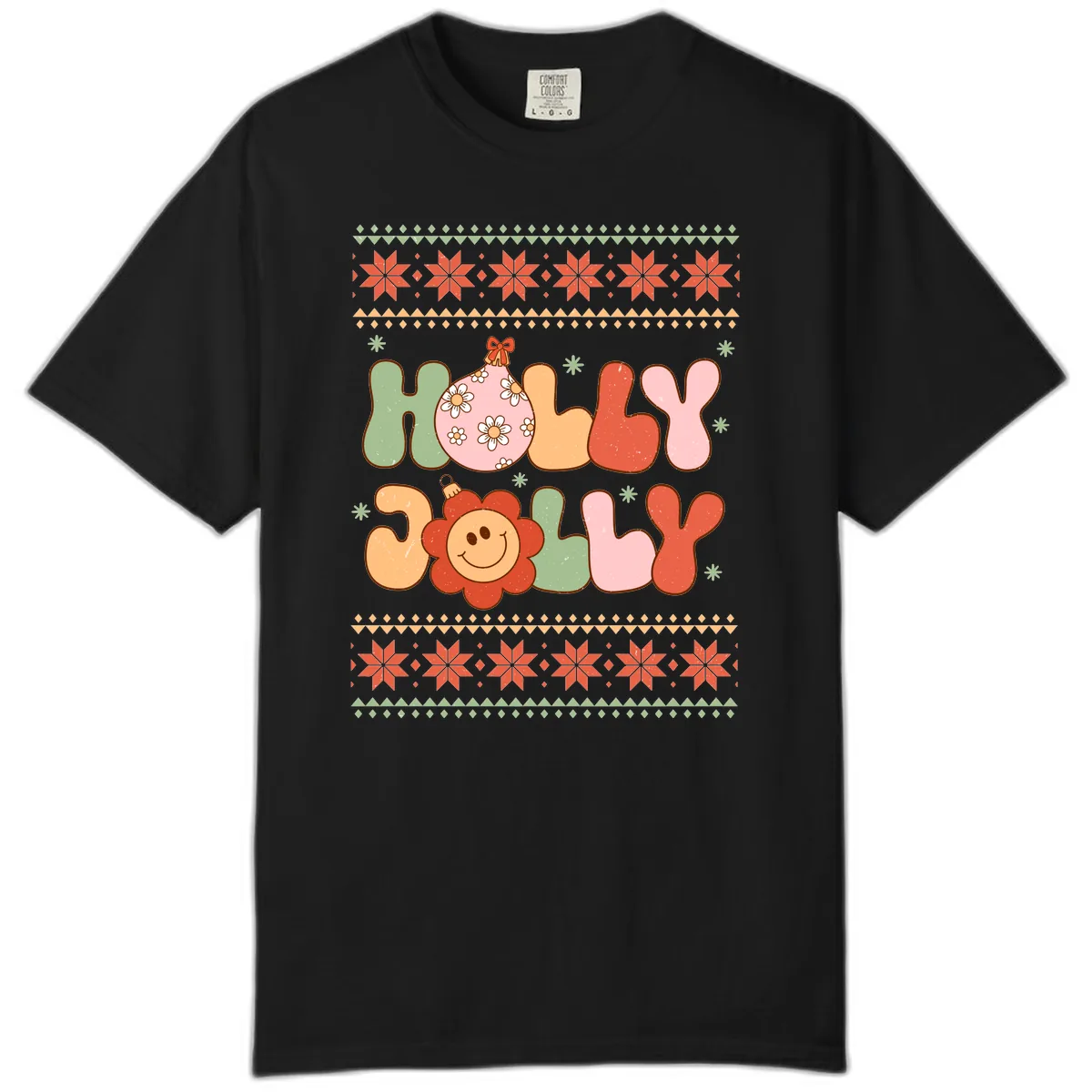 Retro Holly Jolly Christmas Design Comfort Color in Black