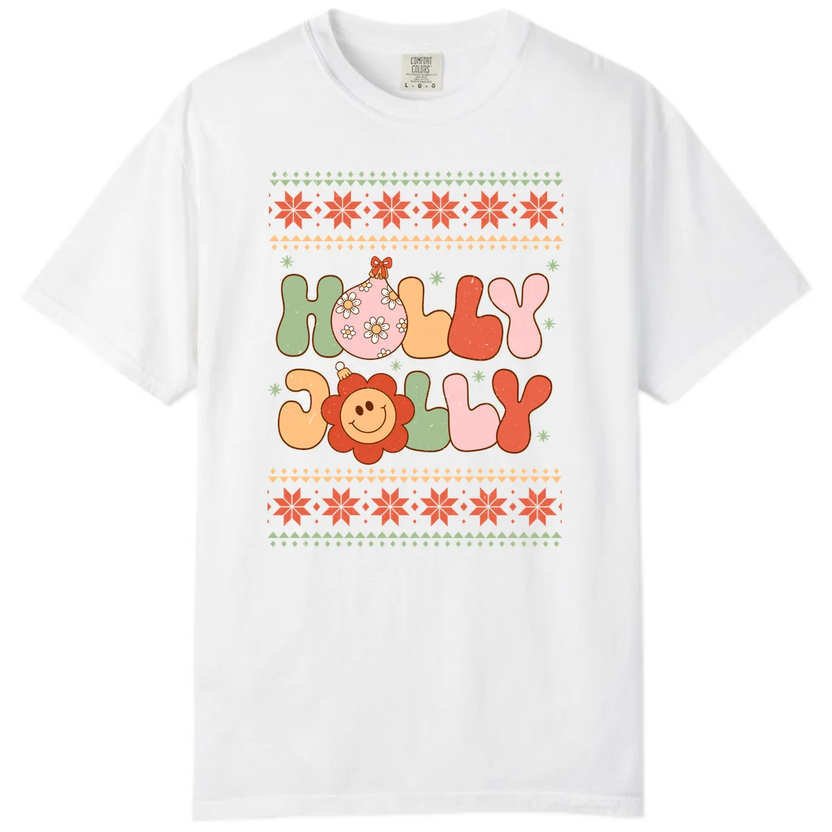 Retro Holly Jolly Christmas Design Comfort Color in White