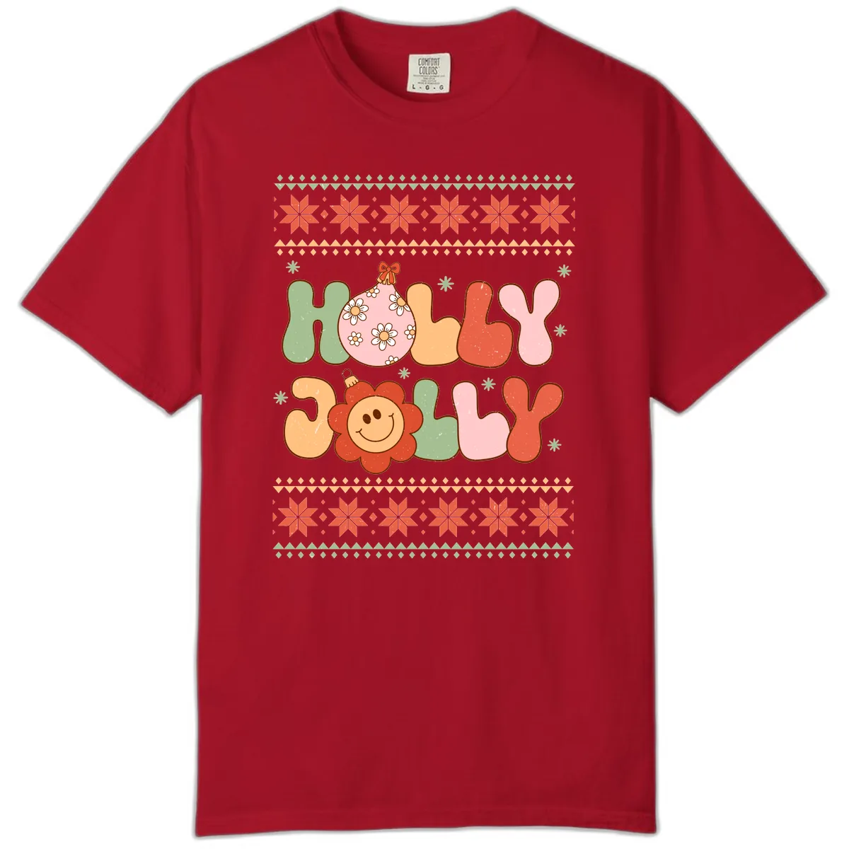 Retro Holly Jolly Christmas Design Comfort Color in Red