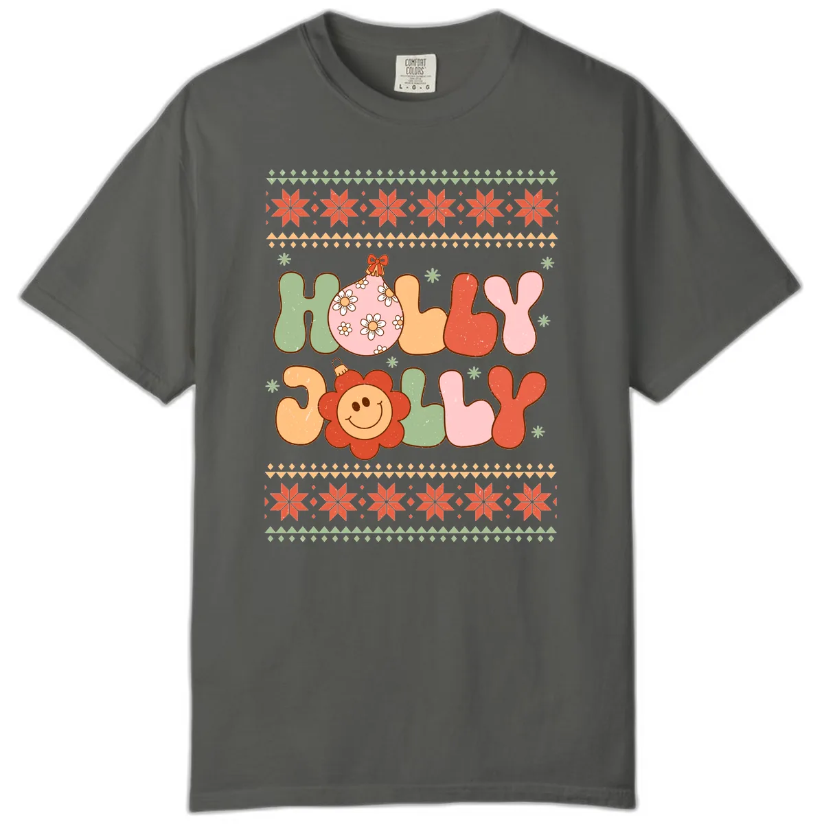 Retro Holly Jolly Christmas Design Comfort Color in Pepper