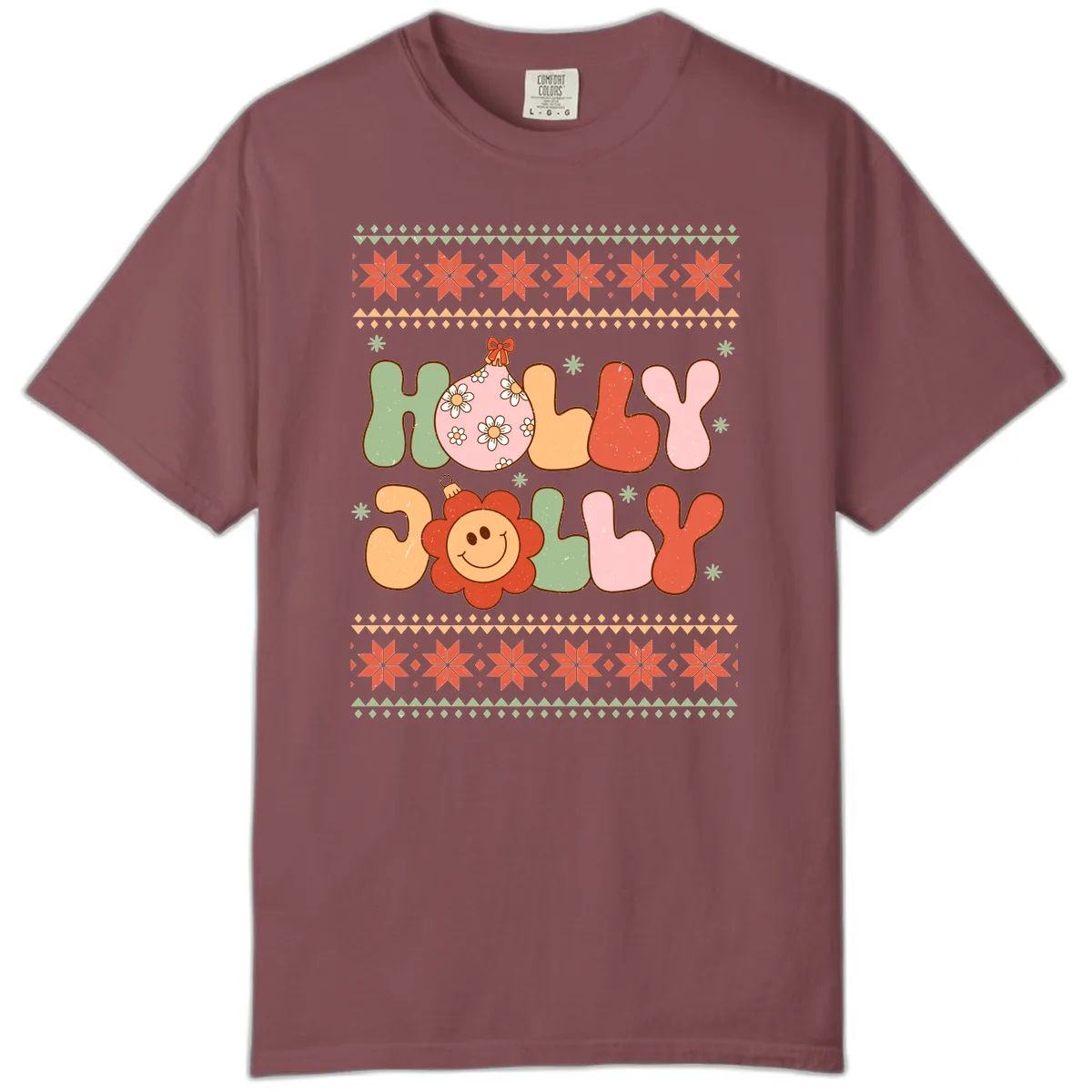 Retro Holly Jolly Christmas Design Comfort Color in Brick