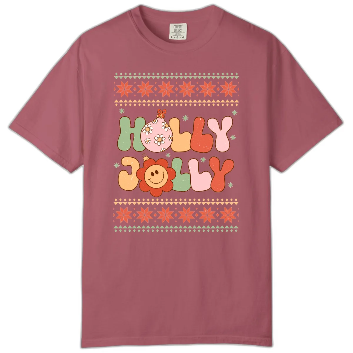 Retro Holly Jolly Christmas Design Comfort Color in Crimson