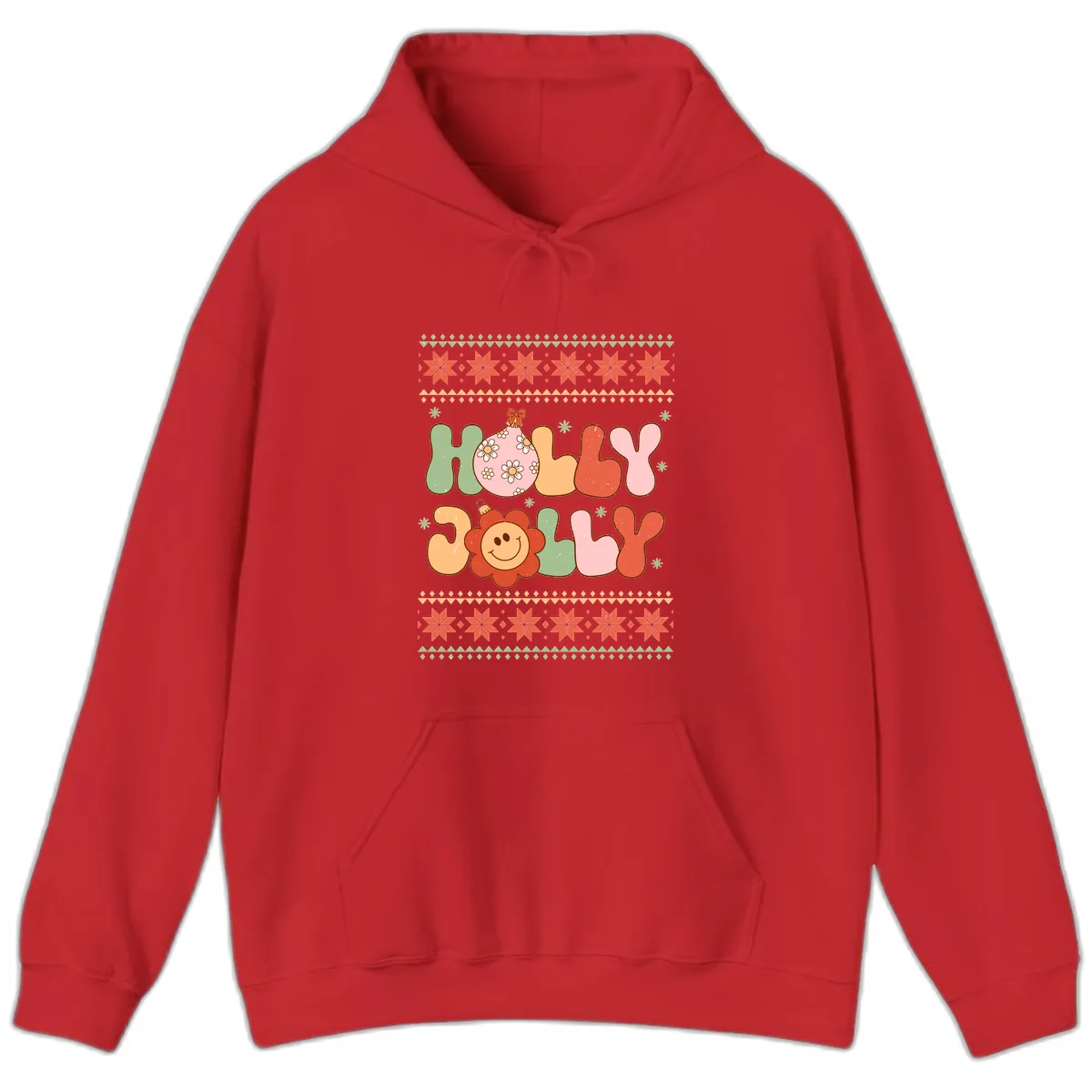 Retro Holly Jolly Christmas Design Hoodie in Red