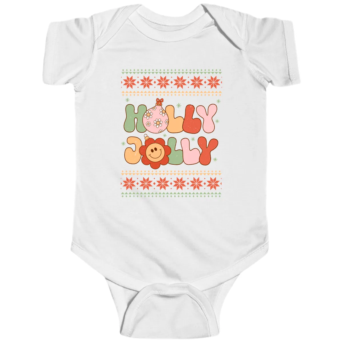 Retro Holly Jolly Christmas Design Baby Onesie in White