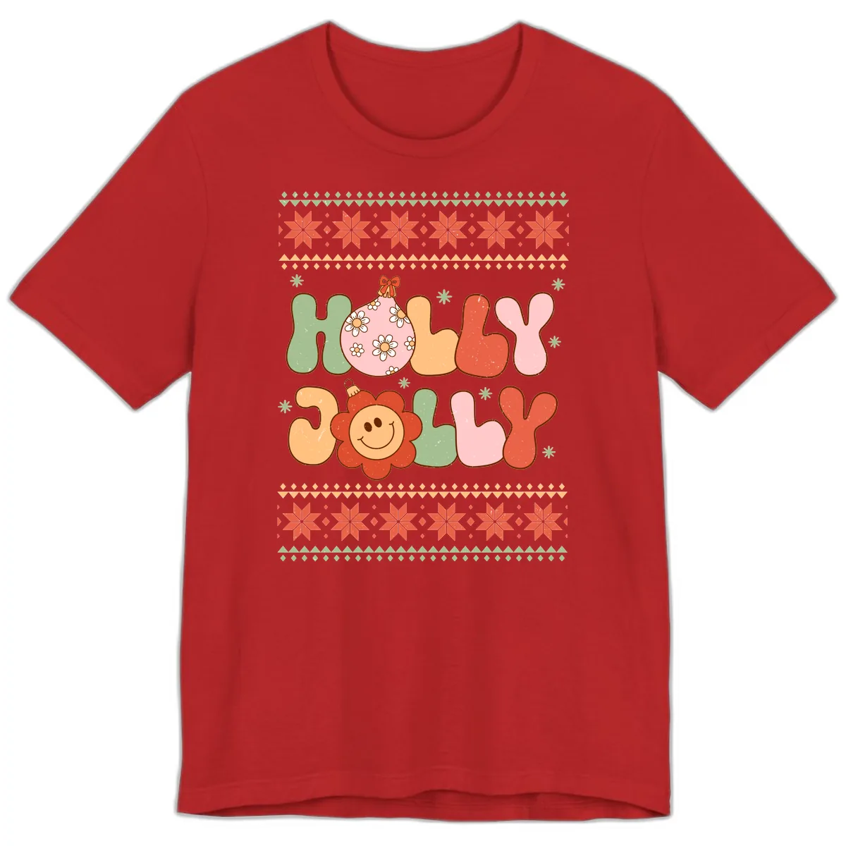 Retro Holly Jolly Christmas Design Premium T-Shirt in Red