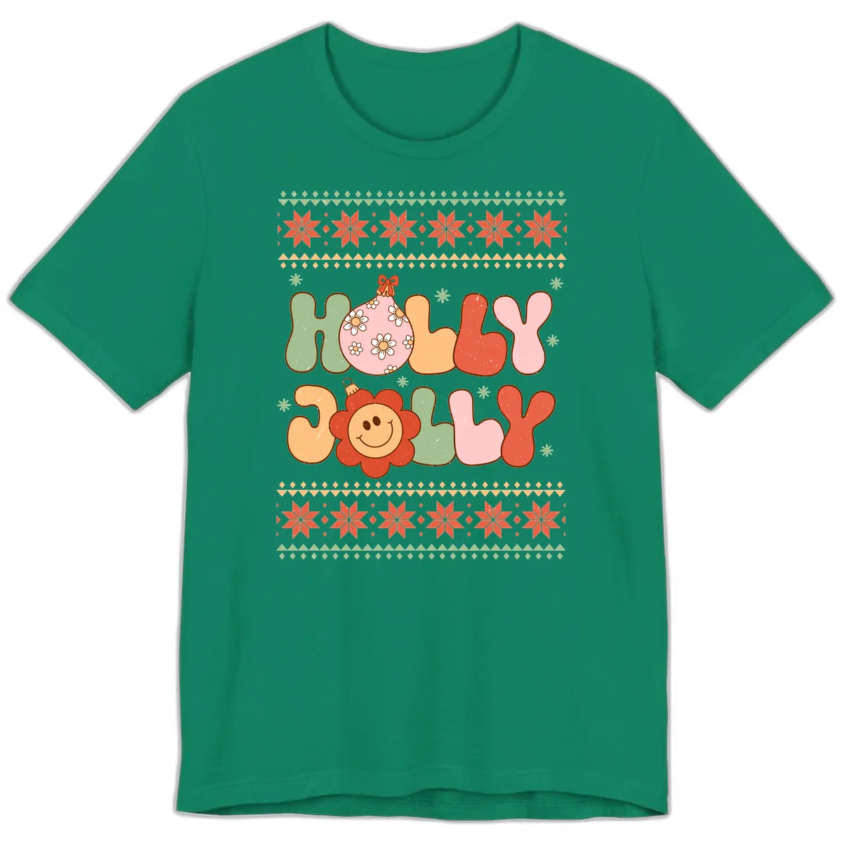 Retro Holly Jolly Christmas Design Premium T-Shirt in Kelly